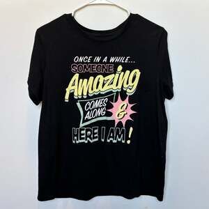 Wound Up Juniors XXL Short Sleeve Graphic Tee Someone Amazing Here I Am Black